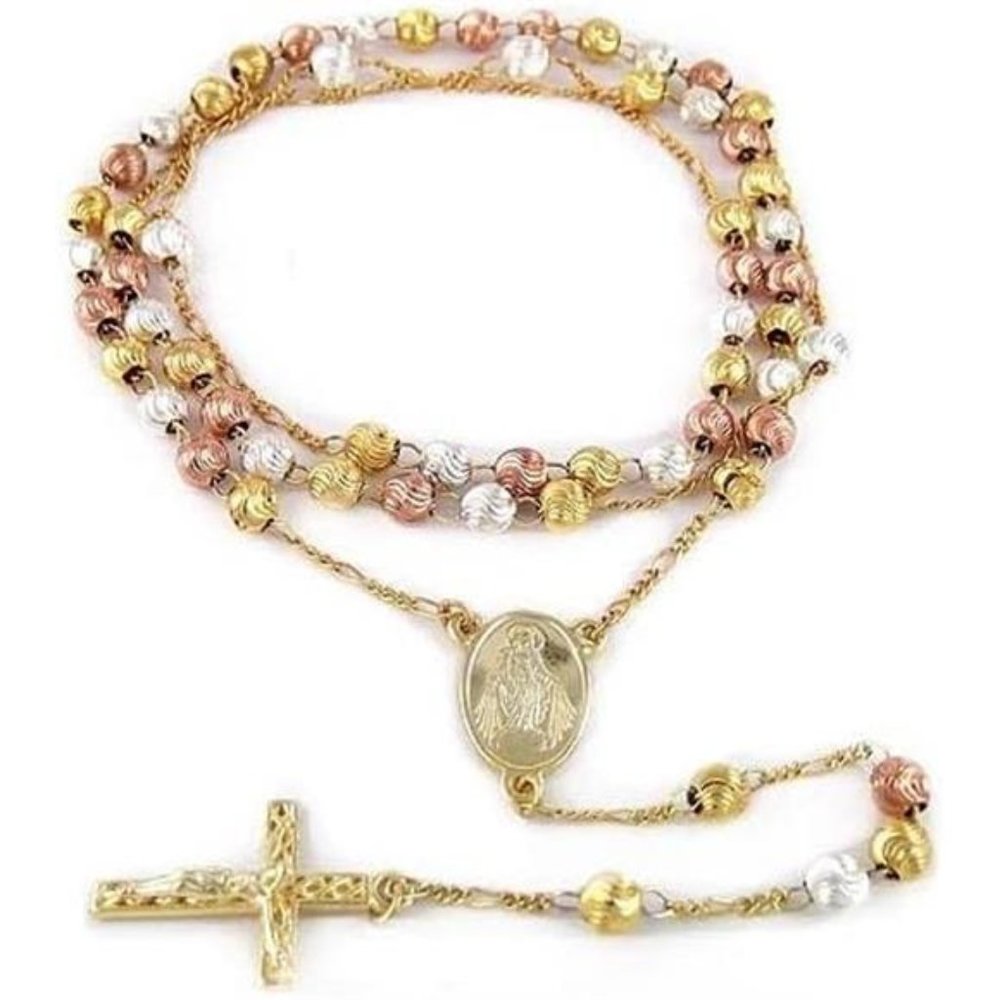24" Gold Plated Rosary Necklace Brass Metal Gift For Her Women Accessories